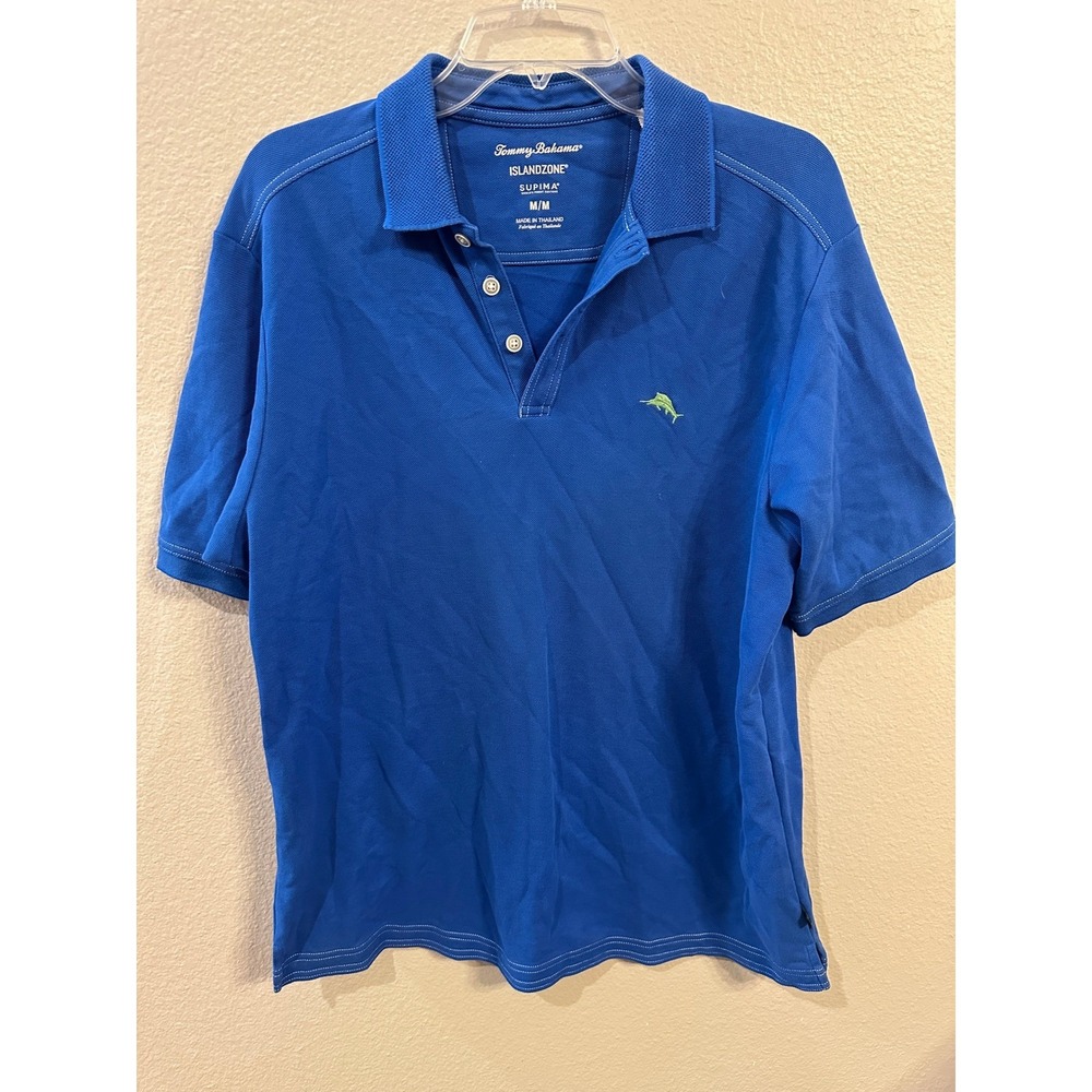 Tommy Bahama IslandZone Supima Polo Shirt Mens Medium Blue Embroidered Marlin